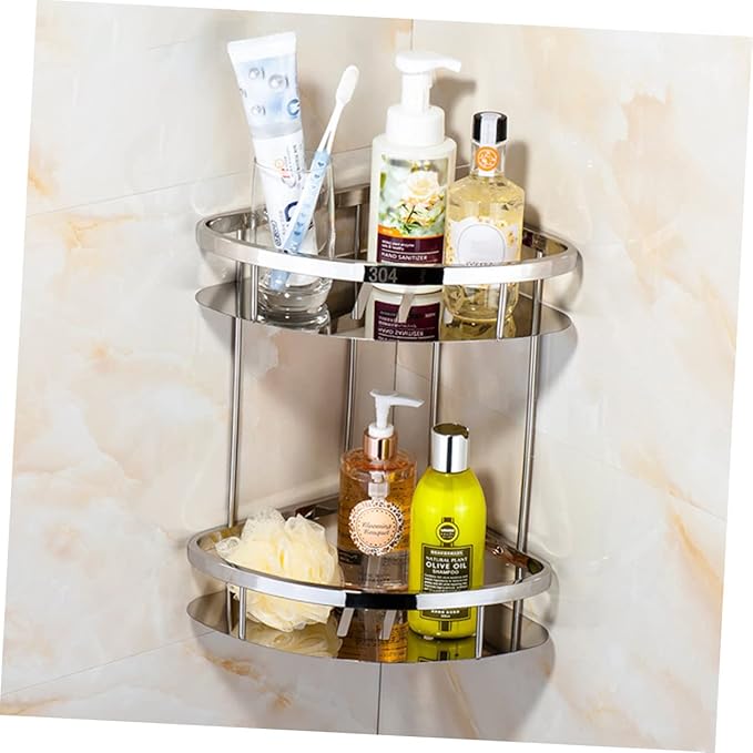 Garneck Stainless Steel Double Layer Triangle Corner Storage Rack Bathroom Organizer Shelf for Toiletries and Essentials Material Space-Saving Design