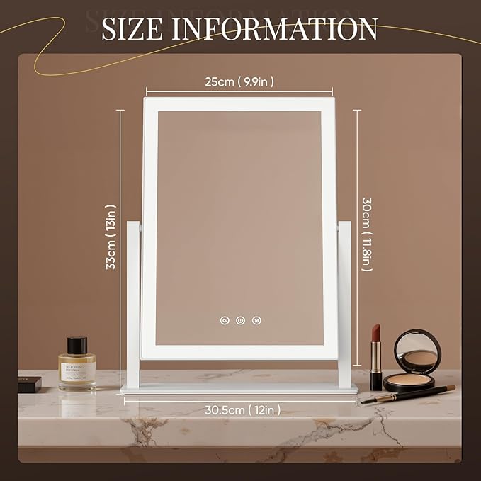 DECADENCE Vanity Mirror with Lights, 17.3’’ LED Makeup Mirror Detachable 10X/5X Magnification, Smart Touch Control, 3 Color Lighting Modes,360°Rotation Tabletop Make Up Mirror for Bedroom Bathroom