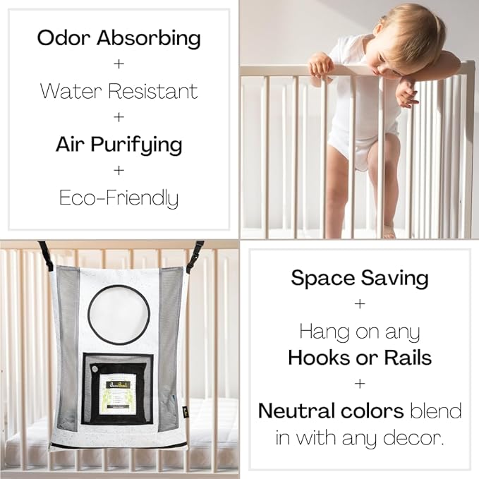 AIR PURIFYING & ODOR ELIMINATING Small Hamper for Specialty Loads - Hanging Laundry Hamper Bag - Nursery Hamper & Potty Training Kids Hamper - Hanging Hamper - Over the Door Laundry Hamper
