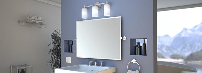 Gatco 1386SN Latitude II Minimalist 3X Magnifying Makeup Mirror, Countertop Bathroom Vanity Mirror, 12.5-Inch H, Satin Nickel