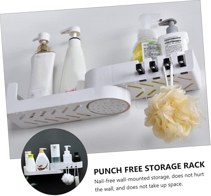 Wall-Mounted Adhesive Bathroom Shelf Rotating Storage Rack Punch-Free Organizer for Corner Black Hooks for Bathrooms and Showers