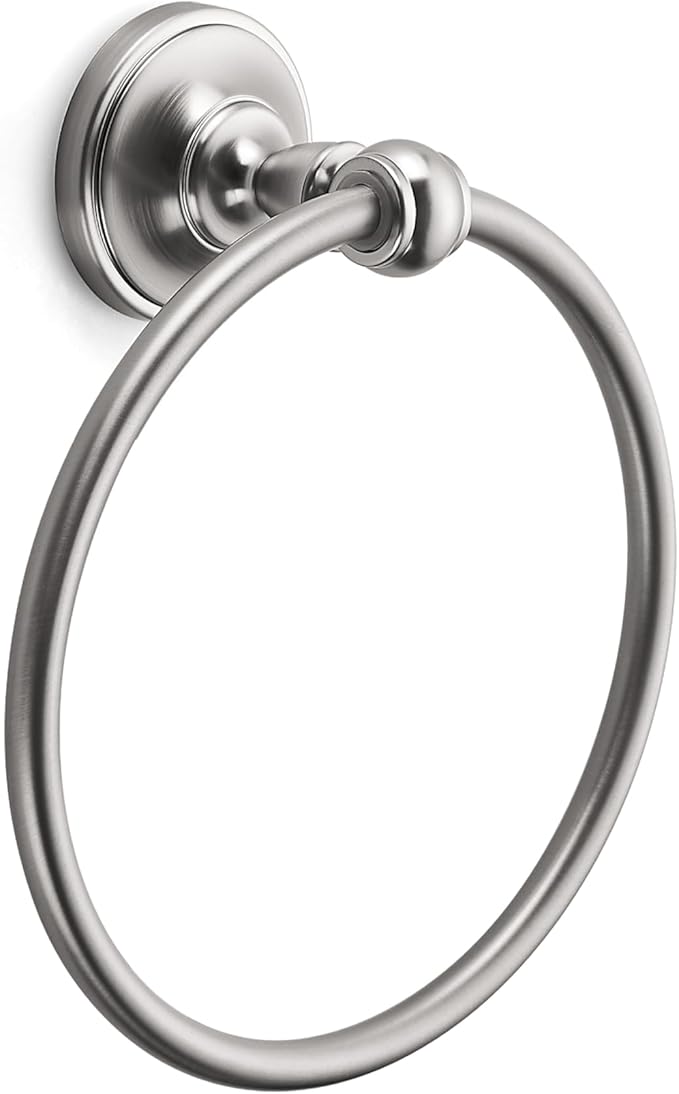 khtumeware 1 Pack Brushed Nickel Bath Towel Ring, Bathroom Hardware Accessories Heavy-Duty Hand Towel Holder for Bathroom, Modern Round Towel Hanger Wall Mounted