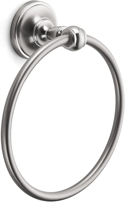 khtumeware 1 Pack Brushed Nickel Bath Towel Ring, Bathroom Hardware Accessories Heavy-Duty Hand Towel Holder for Bathroom, Modern Round Towel Hanger Wall Mounted