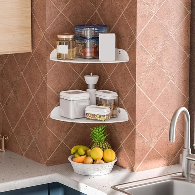 Iridescent Acrylic Corner Shelves Set of 2 for Wall Mounted Storage and Space Saving in Bathroom Kitchen Bedroom Office (white)