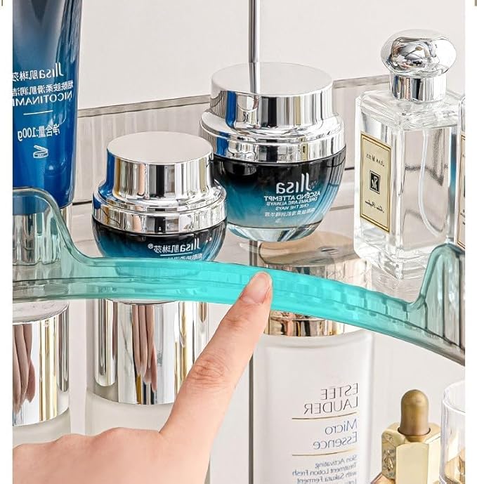 CESTATIVO Corner Bathroom Counter Organizer, Vanity Trays for Bathroom, Skincare Makeup Organizer Shelf, Shelf Cosmetics, Toiletries, Lotions, Perfumes (2 Tiers, Clear)