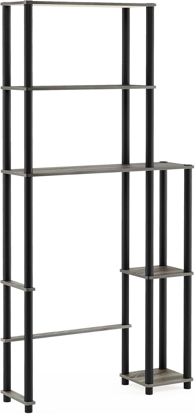 Furinno Turn-N-Tube Over The Toilet Storage, 5-Shelf Over The Toilet Organizer, Freestanding Space Saver Bathroom Shelf, for Bathroom Organizers and Storage, Grey Oak