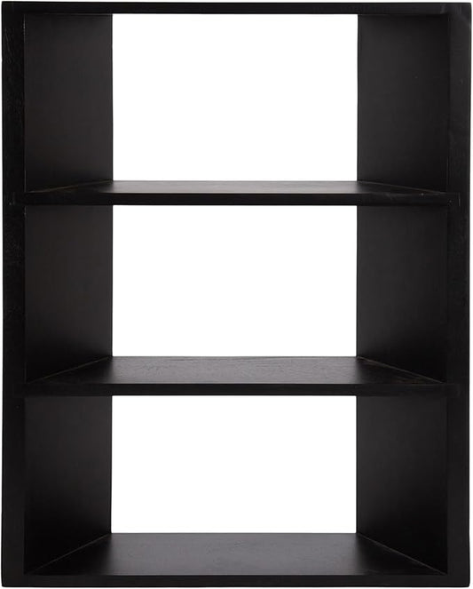 Kate and Laurel Akita Modern Angled Three-Tier Wall Shelf, 20 x 6 x 26, Black, Decorative Over The Toilet Shelf for Use as Bathroom Storage or Living Room Display Shelving