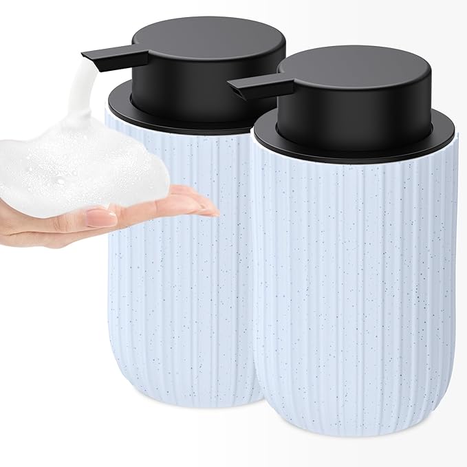 Ceramic Foaming Soap Dispenser, 12 oz Bathroom Foam Hand Soap Dispenser, Refillable Lotion Soap Dispenser with Removable Pump for Kitchen Hand Wash Dispenser, Modern Home Decor(2Pack-Speckled Blue)