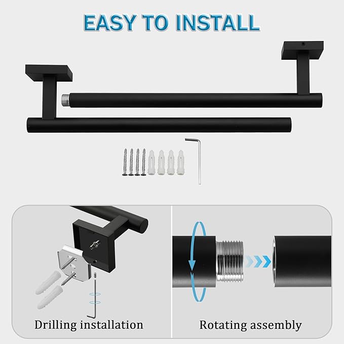 Alise 28 Inch Bathroom Towel Bar, SUS304 Stainless Steel Towel Racks for Bathroom, Towel Rack Wall Mounted Heavy Duty Hand Towel Holder Single Towel Bar, Matte Black