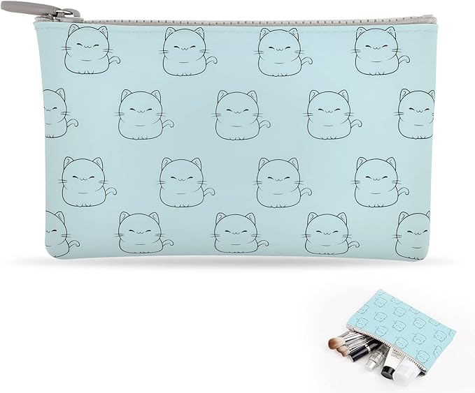 Manmihealth Cute Cat Silicone Makeup Bag, Cosmetic Bags for Women, Makeup Brushes Holder Travel, Portable Purse Pouch for Travel Essentials, Zipper Storage Organizer Bag