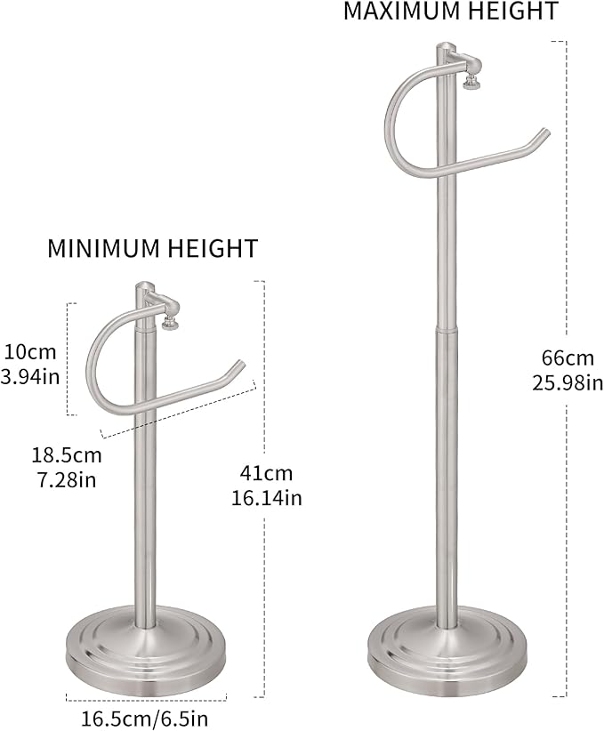 Hand Towel Holder Stand for Bathroom Countertop, Standing Towel Rack with Non-Slip Base, Stainless Steel Adjustable Towel Bar 16.5-26 Inch for Kitchen Vanity (Brushed Nickel)