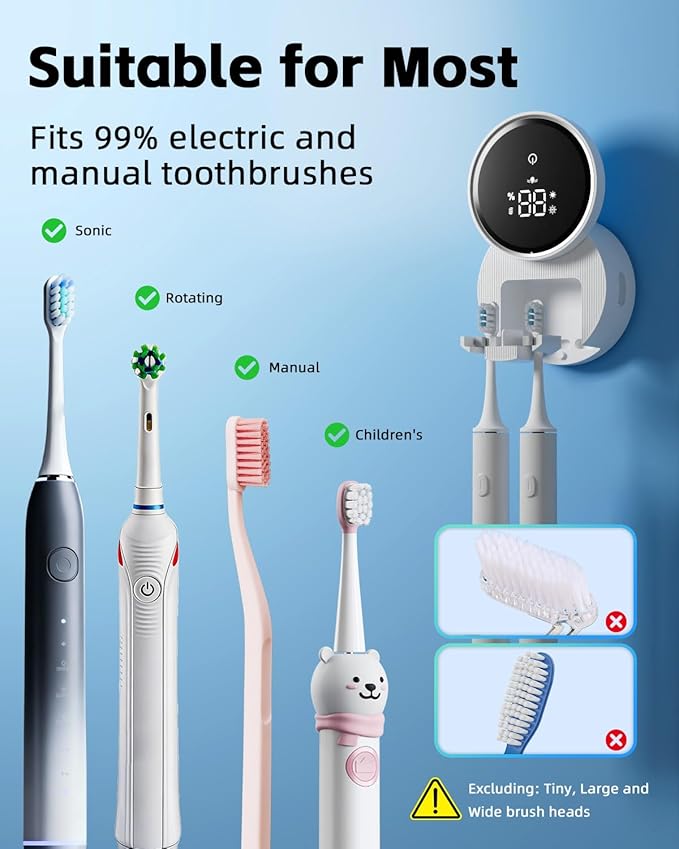 Toothbrush Holders for Bathroom, WONICO Toothbrush Sanitizer Holder, Tooth Brush Wall-Mounted Cleaner Organizer with Auto-Inductive Cover, Air Drying Fits Most Electric, Manual and Kids’ Toothbrushes