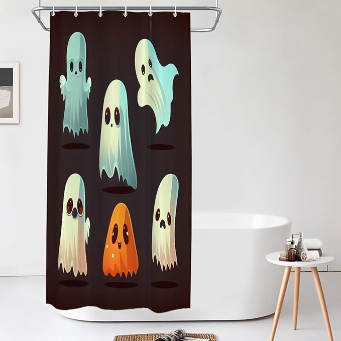 Shrahala Halloween Ghosts Decorative Shower Curtain, Vintage Spooky Creatures Bathroom Décor Polyester Fiber Waterproof with Plastic Rings for Shower Stall Bathtubs 72 x 36 in