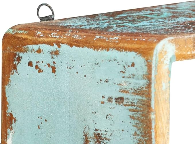 3 Piece Wall Cube Shelf Set, Solid Reclaimed Wood Floating Shelves for Living Room Bedroom, Unique Handmade Decorative Storage for Books Plants Decor
