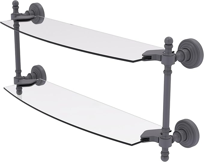Allied Brass RW-34/18-GYM Retro Wave Collection 18 Inch Two Tiered Glass Shelf, Matte Gray