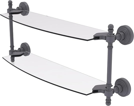 Allied Brass RW-34/18-GYM Retro Wave Collection 18 Inch Two Tiered Glass Shelf, Matte Gray