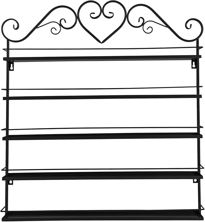 Wall-Mounted Nail Polish Storage Racks Metal Nail Polish Holder 5 Tiers Salon Wall Shelf Organizer Wall Shelf for Nails Salons, Beauty Shops, Stores (1 Middle Rack, 2 Side Racks, Black)