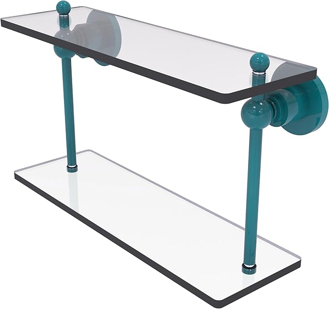 Allied Brass AP-2/16-GLT Astor Place Collection 16 Inch Two Tiered Glass Shelf, Glokzin Teal