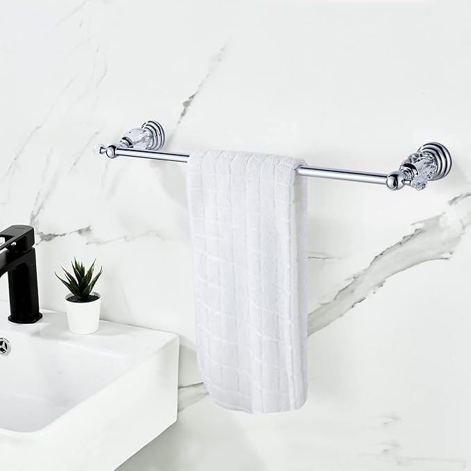 WNEBAHT Crystal Chrome Towel Bar, Silver Adjustable Bathroom Towel Holder Bar, Single Towel Rack Hanger Home Towel Holder Rod for Bathroom Wall Mounted Bathroom Accessory