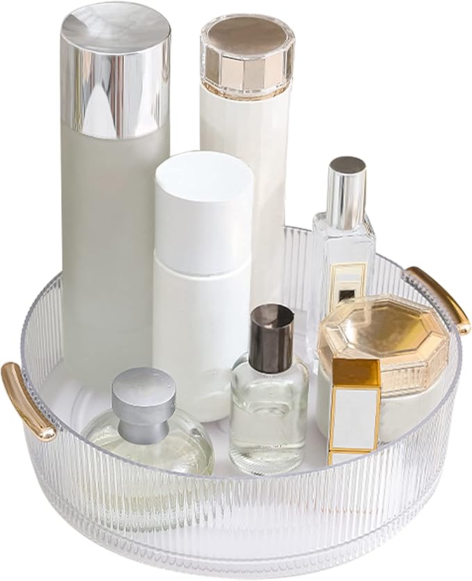 Pssopp Makeup Display Tray, Ergonomic Skincare Organizer with 360 Degree Rotatable Design for Easy Access and Ample Storage (Transparent)