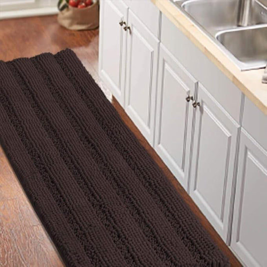 Turquoize Bathroom Runner Rug Extra Long Chenille Area Rug Non-Slip Brown Bath Room Rug Shag Shower Mat Bathroom Rugs Kitchen Rugs Washable Bath Mats for Kitchen 59 x 20 inches, Brown