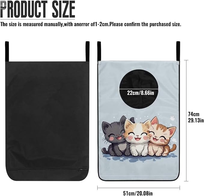 ZOUTAIRONG Cute Cat Hanging Laundry Bag Basketball Over The Door Laundry Hamper Zipper Laundry Basket Storage Organizers for Bedroom/Bathroom/Dorm/Closet