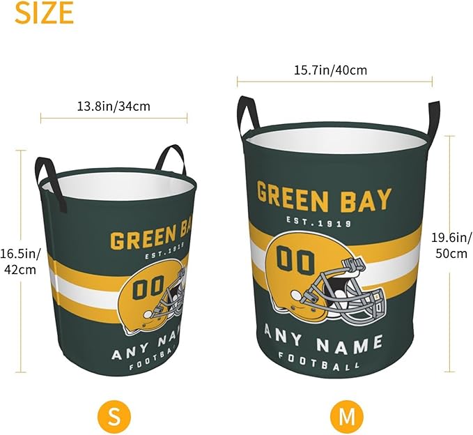 Custom Green Bay Laundry Hamper - Personalized Football Style Laundry Basket - Customized Name And Number - Dirty Clothes Hamper Waterproof Large Capacity Hamper for Bedroom Bathroom Living Room