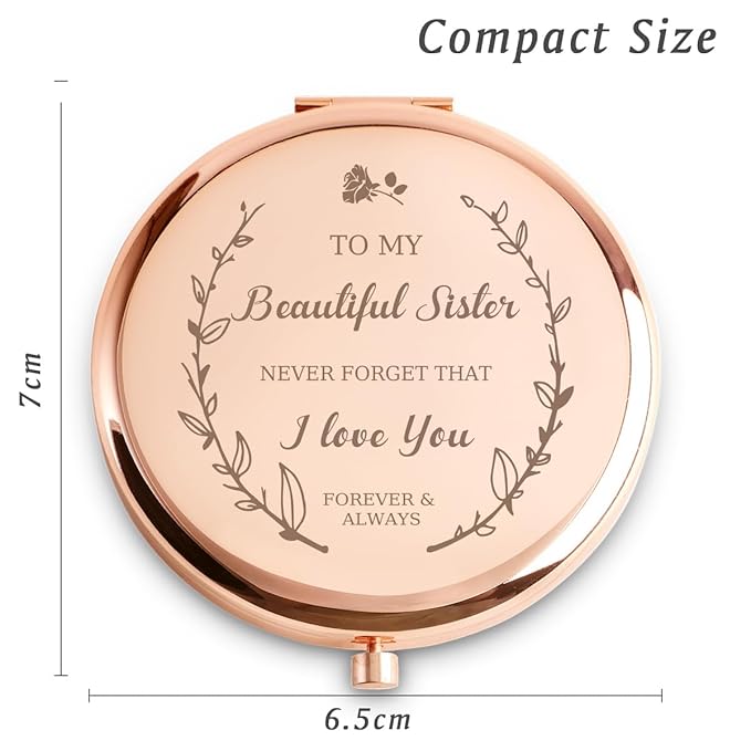 Personalized Gifts for Sister, Custom Sister Gifts for Birthday, Engraved Compact Mirror for Women Girls BBF Bestie Friends, Mothers Day Basket Stuffers