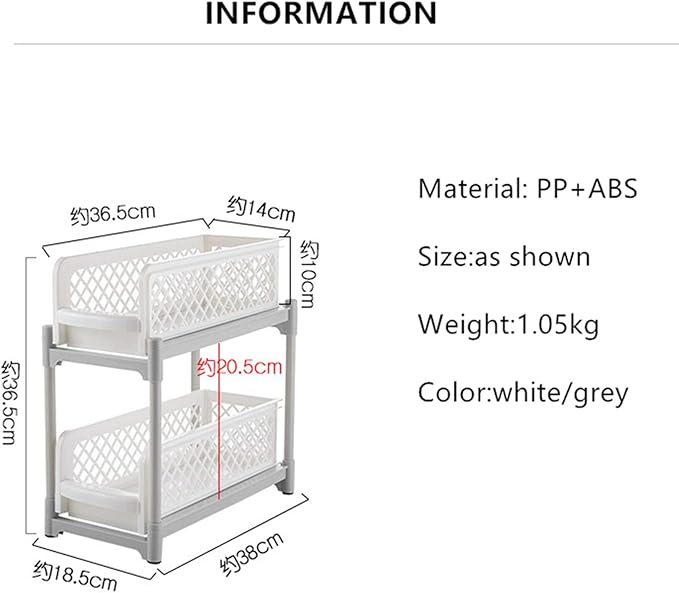 2 Layer Bathroom Sliding Basket Storage Cabinet, Bathroom Shelf with Pull Out Drawers, White Space Storage Rack for Supplies, to Inl No Dril Needed