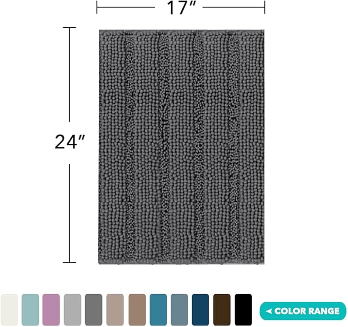 Turquoize Bathroom Rugs and Mats 1-Piece Bath Mat Set Non Slip Bath Mats for Tub Extra Soft and Absorbent Gray Shaggy Rugs for Bedroom Machine Washable Bath Mats, 17"x 24", Gray