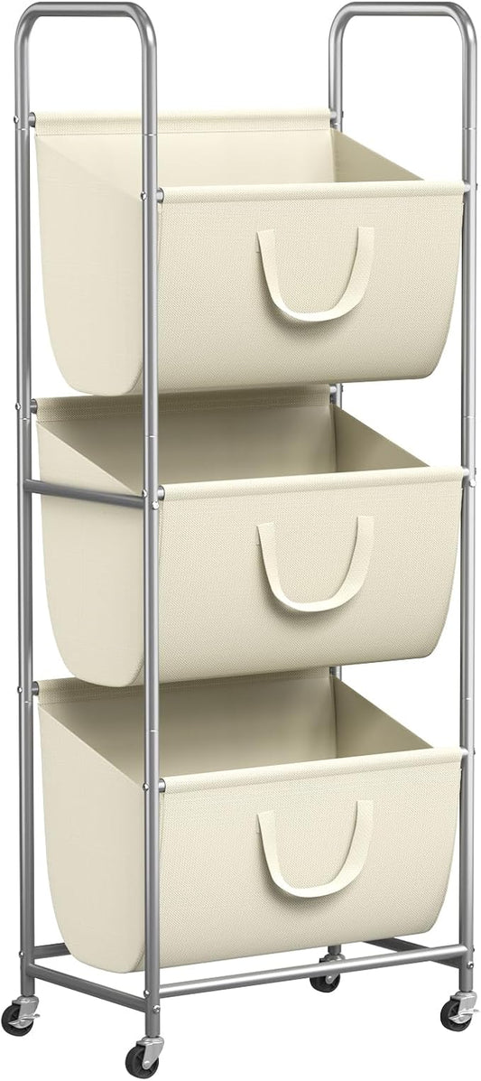 ELYKEN 120L Vertical Rolling Laundry Hamper with Removable Bags, 3 Section Laundry Baskets with Wheels, Space-Saving 3 Tier Laundry Sorter for Small Spaces, Dorm, Bedroom, Bathroom, Laundry Room