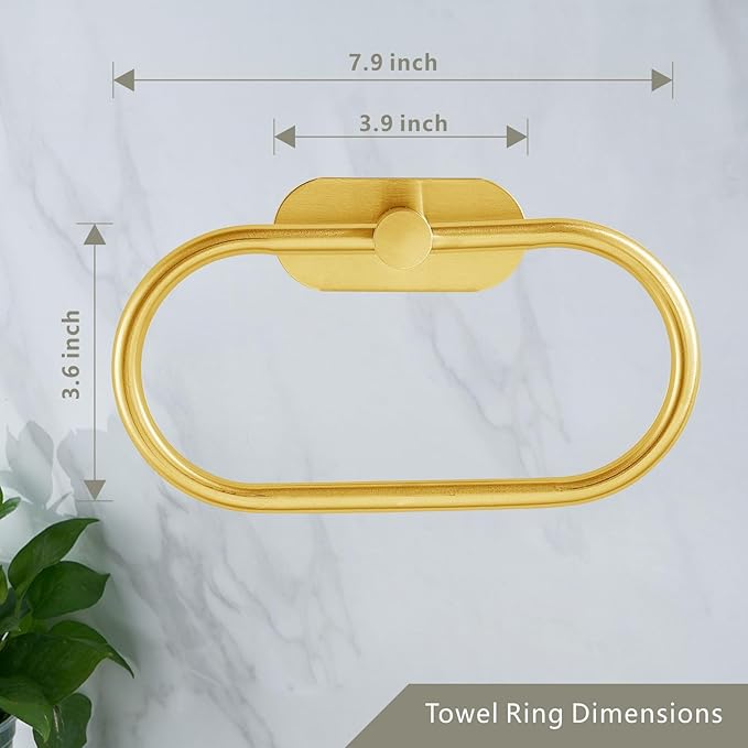 Towel Bar/Bath Towel Ring, Self Adhesive Hand Towel Ring for Bathroom, Stainless Steel Sticky Hand Towel Holder, No Drilling Modern Round Towel Hanger Wall Mounted (Gold)