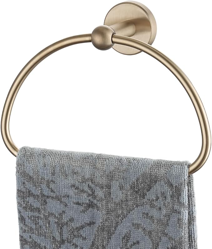 JQK Towel Ring Champagne Bronze, Stainless Steel Half Ring Towel Holder for Bathroom, 7 Inch Wall Mount, TR160-CB