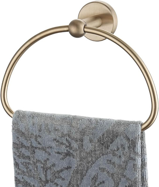 JQK Towel Ring Champagne Bronze, Stainless Steel Half Ring Towel Holder for Bathroom, 7 Inch Wall Mount, TR160-CB