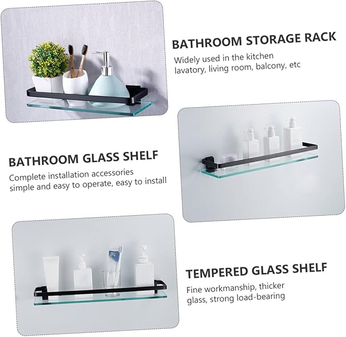 Ciieeo 1pc Tempered Glass Bathroom Shelf Wall Mounted Storage Rack for Toiletries Elegant Design Easy Installation Single