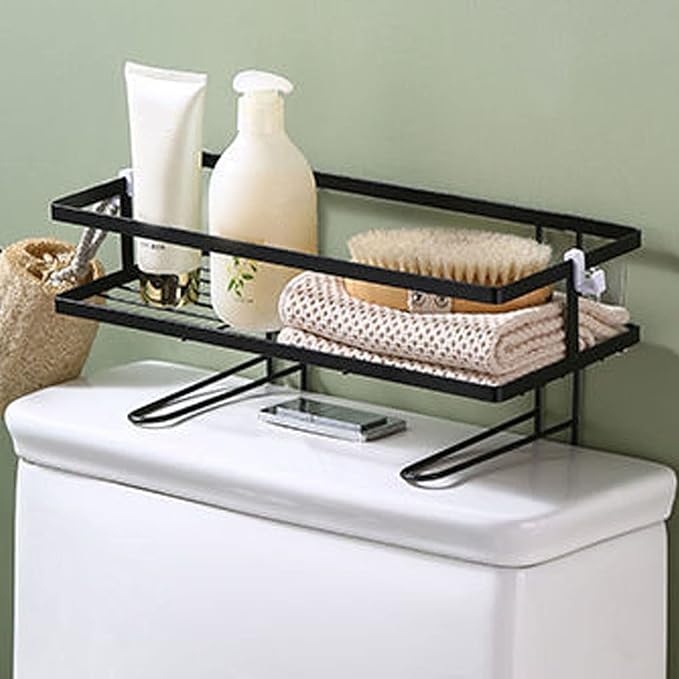 Pongnas Large Capacity Iron Toilet Shelf for Bathroom with Nail Installation, Practical Design (Single Layer Black)