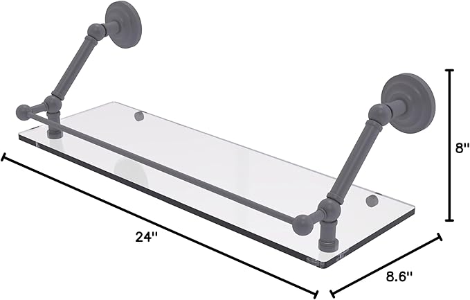 Allied Brass PQN-1-24-GAL Prestige Que New 24 Inch Floating Gallery Rail Glass Shelf, Matte Gray