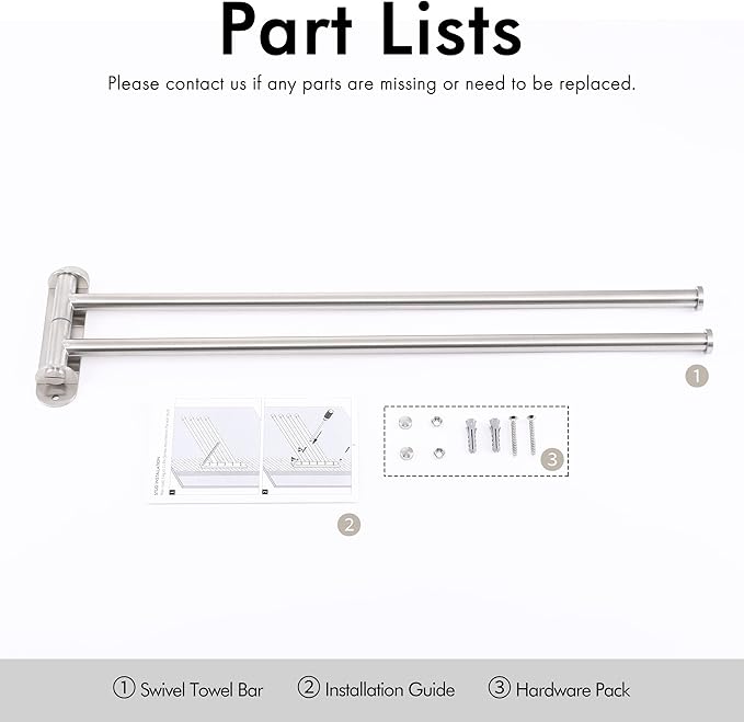 KES 19.5-Inch Bathroom Towel Rack, Swivel Towel Rack 2-Arm, Swing Out Double Towel Bar Wall Mounted, SUS304 Stainless Steel Brushed Finish, A2103S2L50-2