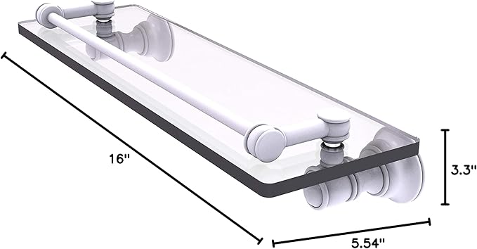 Allied Brass CL-1-16-GAL Carolina Collection 16 Inch Gallery Rail Glass Shelf, Matte White