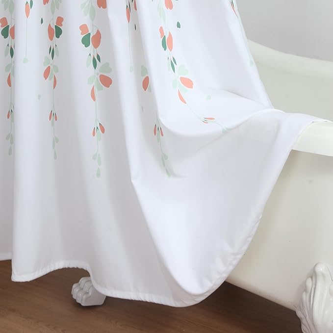 Fabric Floral Shower Curtain, 78 Inch Long Orange and Sage Green Flower Waterproof Bathroom Shower Curtains, 72" W x 78" H