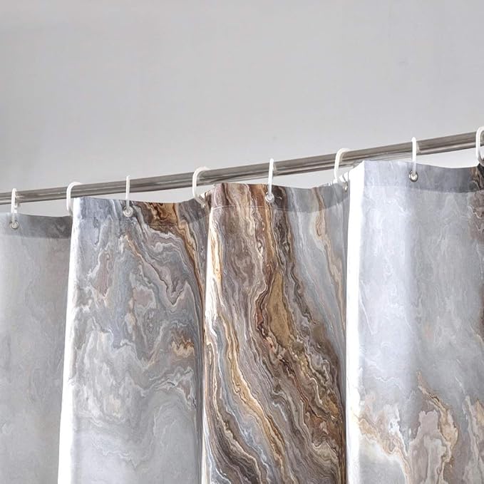 Shower Curtain Marble Texture for Bathroom, Brown Polyester Fabric Waterproof Bathroom Decor,72 x 96 Inch,Extra Long Size