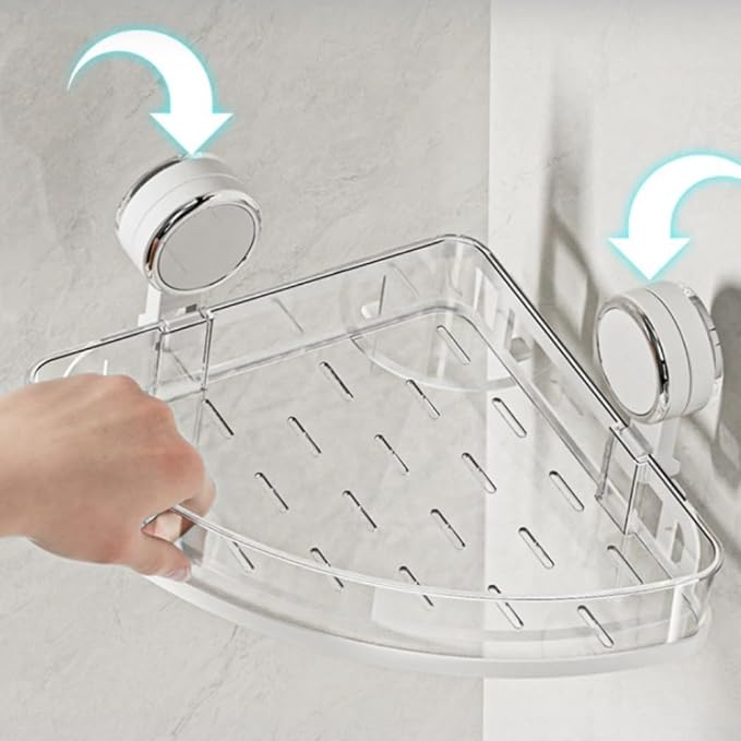 Minhe Bathroom Shelf No-Drill Wall Caddy with Strong Suction Cups for Renters Small Spaces and Rental Homes Transparent Corner Storage Solution for Bathroom Kitchen Office(White)