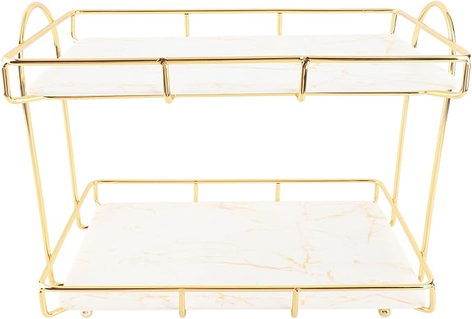 Gold Bathroom Shelf Elegant Gold & White 2 Tier Bathroom Storage Rack - Makeup Shelf with Humanized Design - Anti-Slip Counter Organizer - Sturdy Iron Construction for (Large Size)