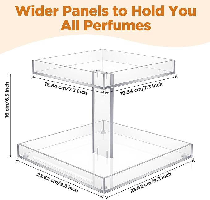 2-Tier Acrylic Bathroom Cosmetic Storage Organizer for Dresser and Countertop Standing Perfume Tray for Bedroom Decor