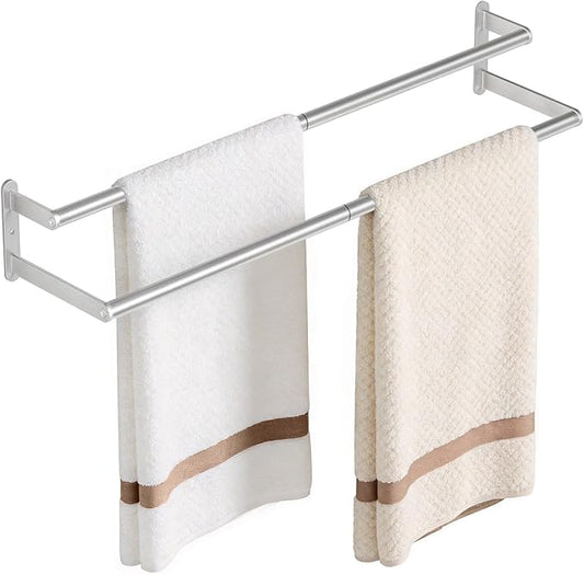 Double Towel Bar, 24Inch Towel Rack for Bathroom Wall Mounted, Stainless Steel Double Bath Towel Bar, Wall Towel Holder for Bathroom, Double Towel Rod Towel Hanger for Wall (Brushed Nickel)