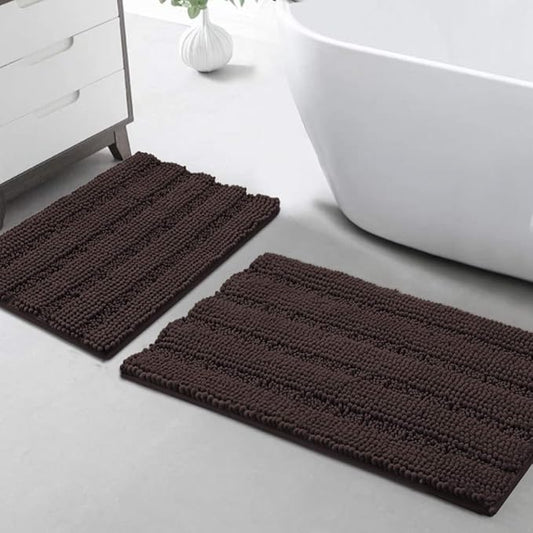 Turquoize Chenille Bathroom Rugs Set Non-Slip Bath Mats Extra Soft and Absorbent Shaggy for Floor Indoor Mat Kitchen/Entryway (20" x 32" and 17" x 24"), Chocolate