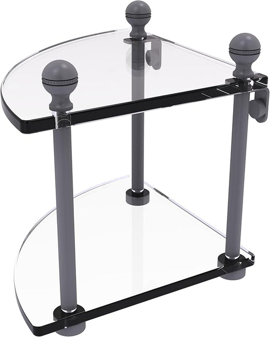 Allied Brass MA-3-GYM Mambo Collection 2 Tier Corner Glass Shelf, Matte Gray