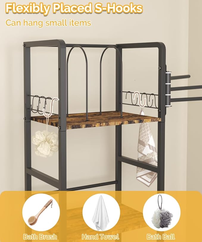 Mondazie Free Standing Towel Racks for Bathroom with 3 Rotating Bars, 3-Tier Floor Towels Holder Stand with Detachable Dividers, Pool Towel Storage Organizer with 8 S-Hooks for Home, Poolside, Black
