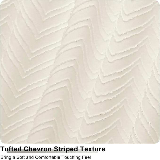 OVZME Beige Shower Curtain Fabric for Bathroom, Soft Fabric Shower Curtain Hotel Quality, Textured Tufted Chevron Striped Premium Polyester Protect Privacy Bath Decor, 36Wx72L Inches