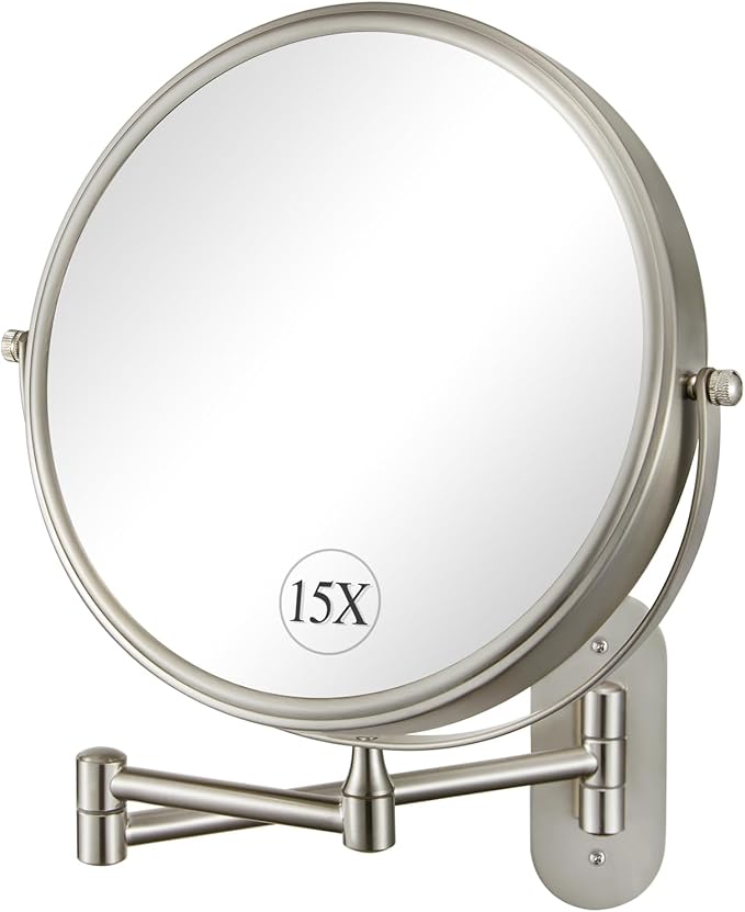 DECLUTTR 9 Inch Wall Mounted Makeup Mirror, 15X Magnification Double Sided Swivel Extendable Bathroom Mirror